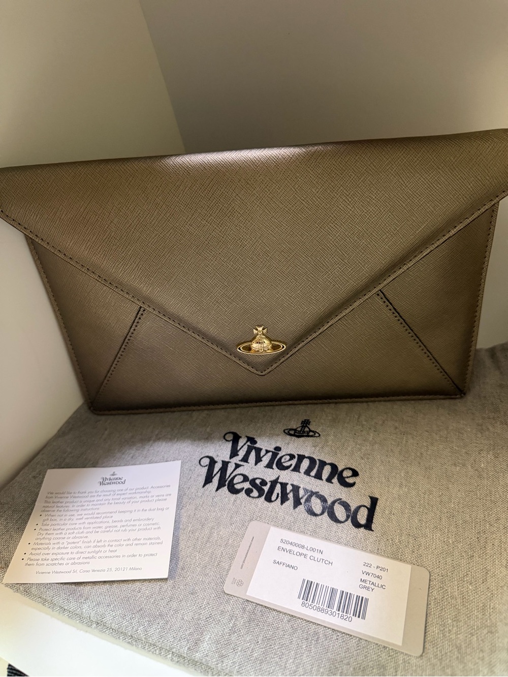 NWT Vivienne Westwood Saffiano Envelope Clutch Bag